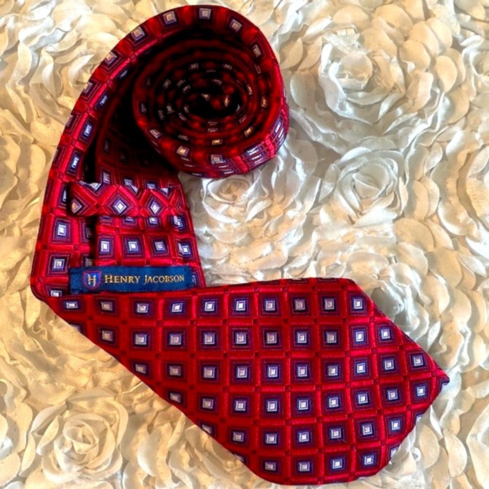 New Henry Jacobson mens silk polka dot tie!